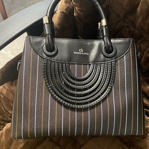 Charles & Keith Black and Gold Striped Satchel